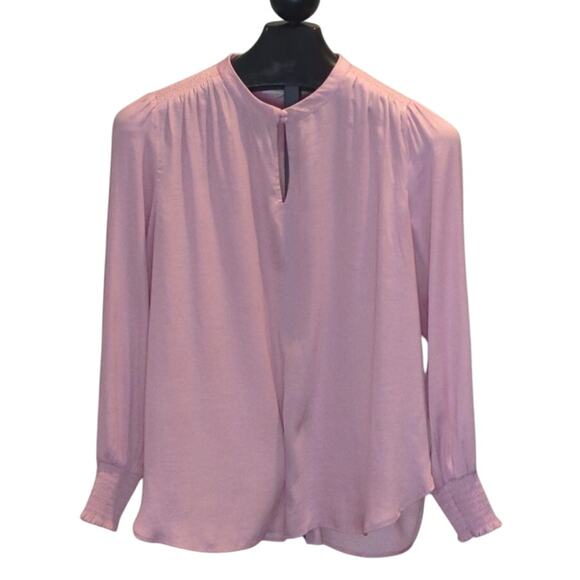 Loft Size Large Pink Long Sleeves Blouse Smocked Cuffs and Shoulders Round Neck - Picture 1 of 7